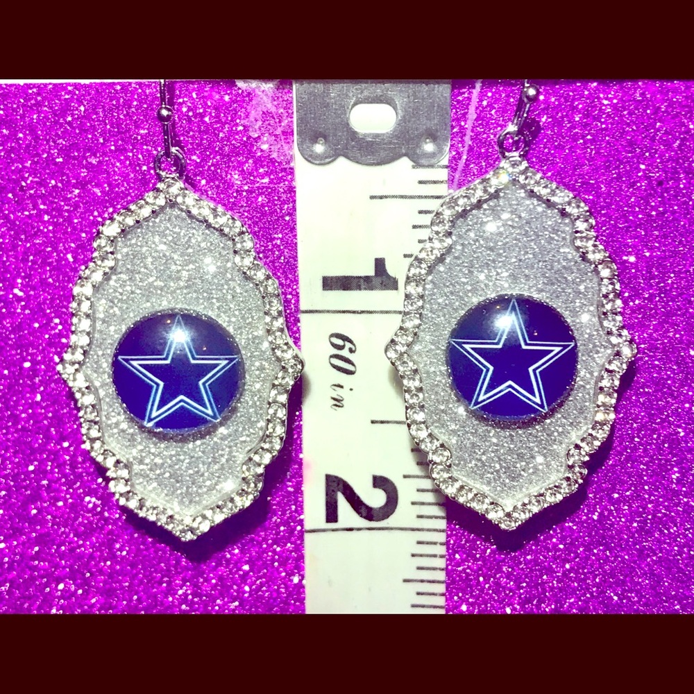 Dallas Cowboys Silver Rhinestones Glitter Earrings